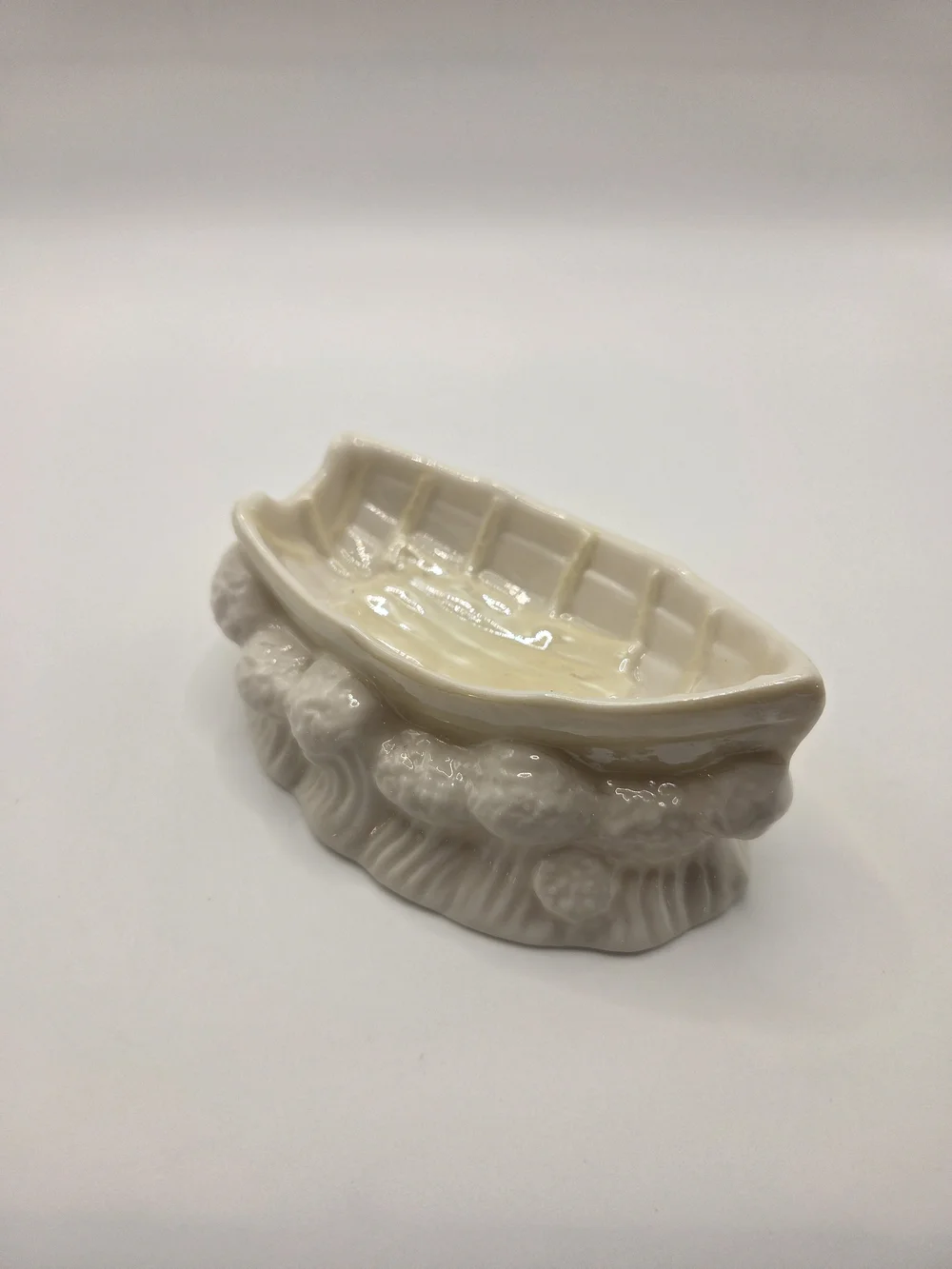 R183. Vintage Belleek Cream Porcelain Salt Cellar